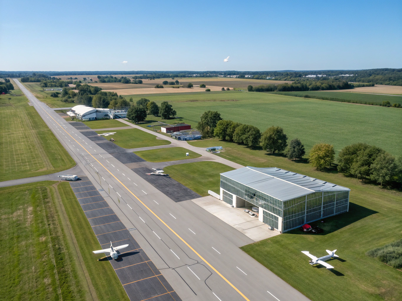 Aerial view of an airpark residential community