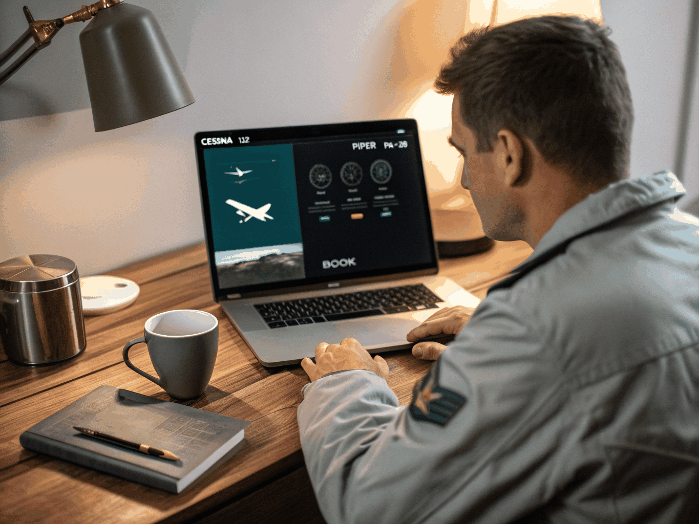 Care Advisor reviewing flight charts with a pilot client
