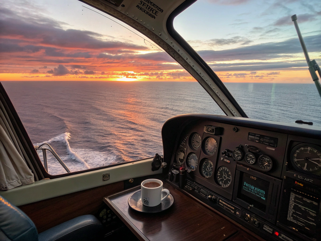 Gulfstream cockpit at dawn looking out at a distant runway