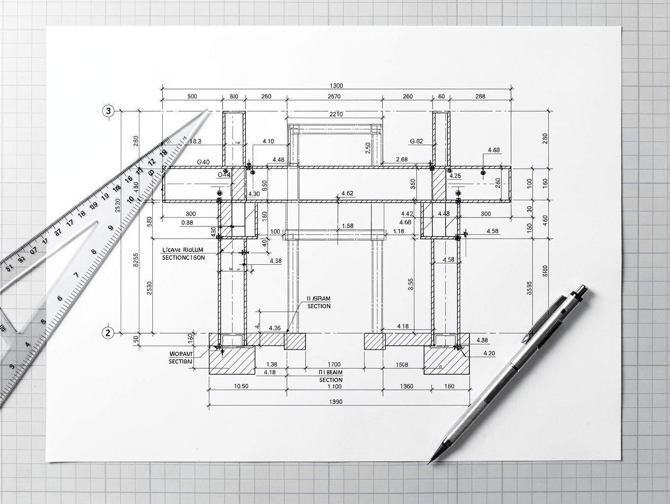 Technical blueprint of an airpark hangar home for asset assessment
