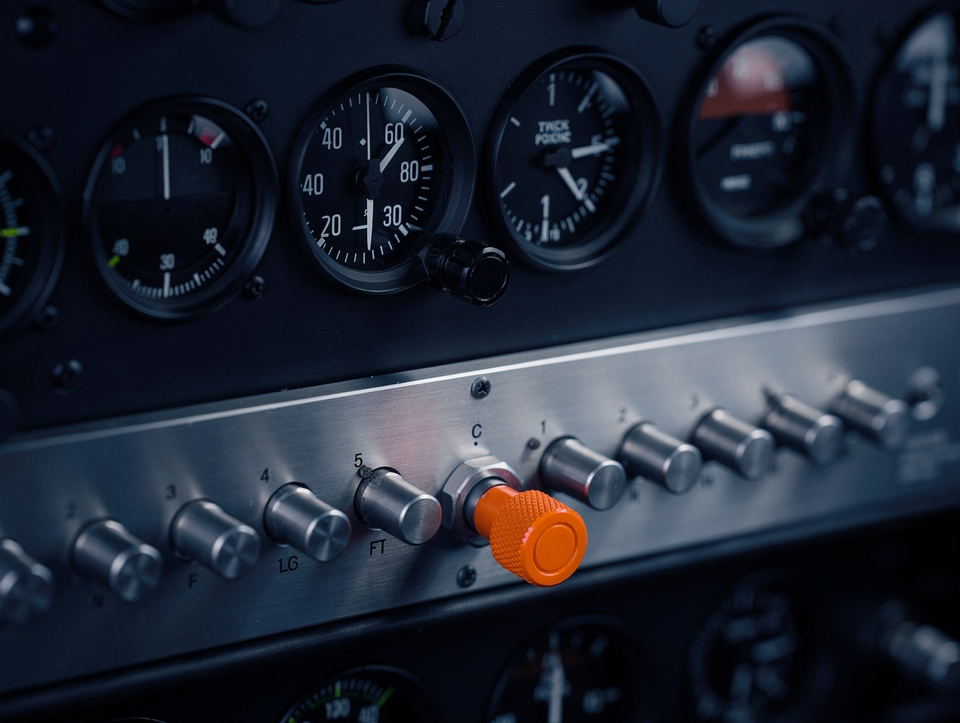 Close up of aircraft instrumentation panel