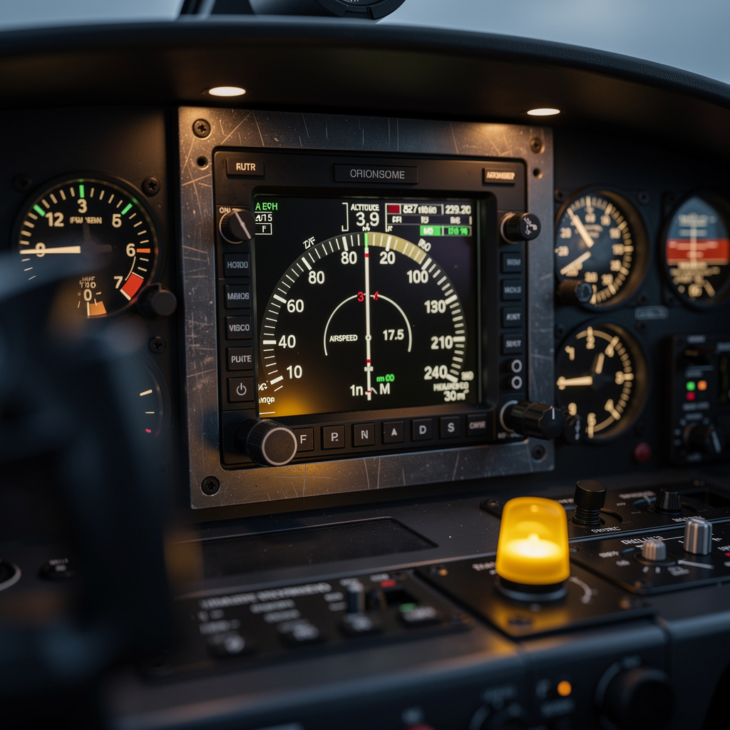 Cockpit avionics display showing flight data